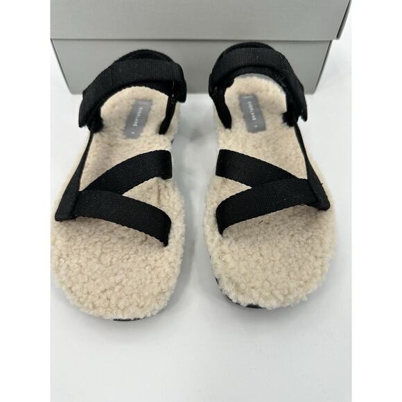 Everlane Sherpa Sandals Size 6 Black Faux Fur Strappy Comfort Slides w/ Box - Picture 3 of 7